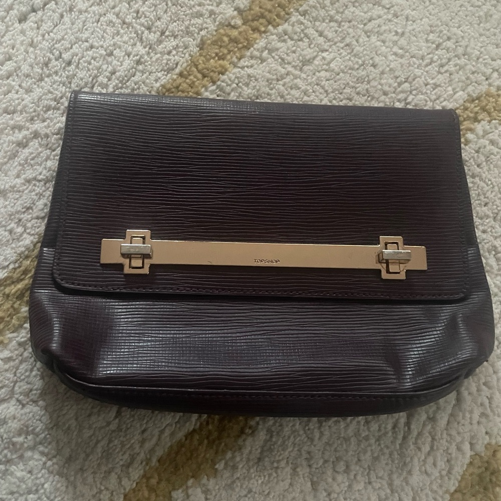 Topshop Burgundy Clutch with Gold Accent